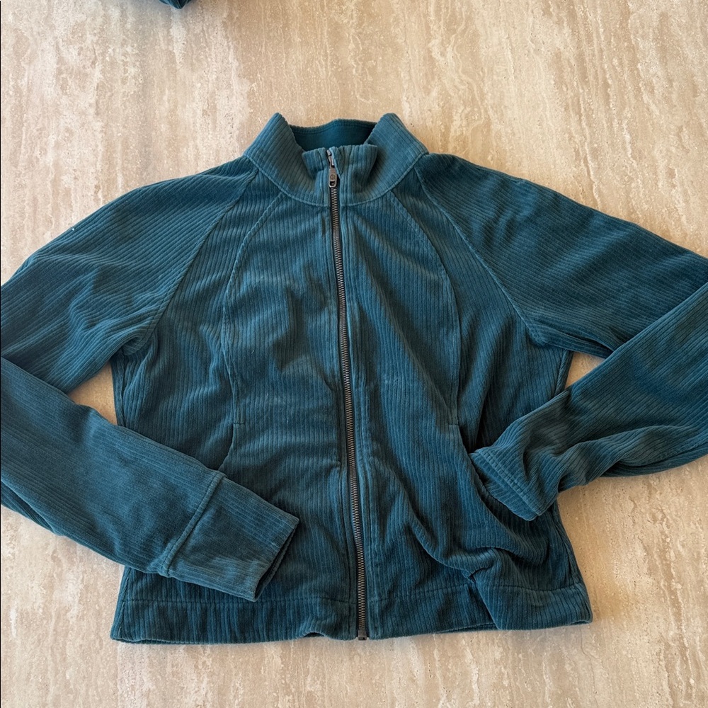 lululemon athletica Teal ribbed velvet Zip-Up Sweatshirt